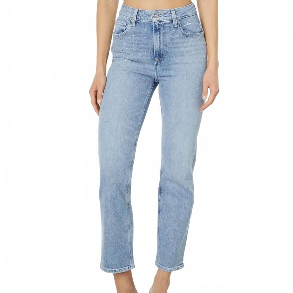 NEW PAIGE sarah straight ankle embellished jeans in denim